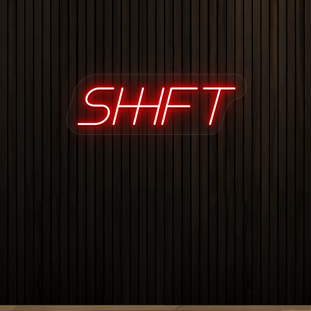 red shift vintage neon sign mounted on a wall