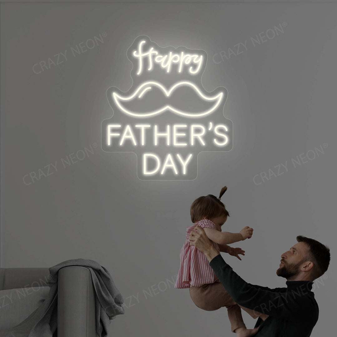 Happy Father's Day With Mustache Neon Sign | Warmwhite