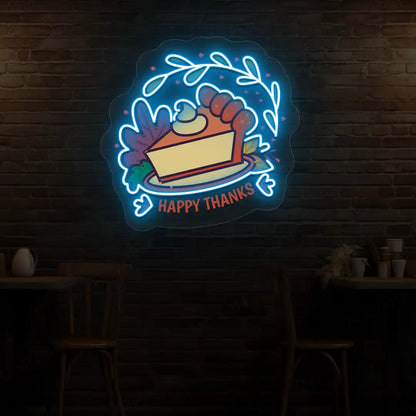 Whipped pumpkin pie happy thanks neon sign in ice blue