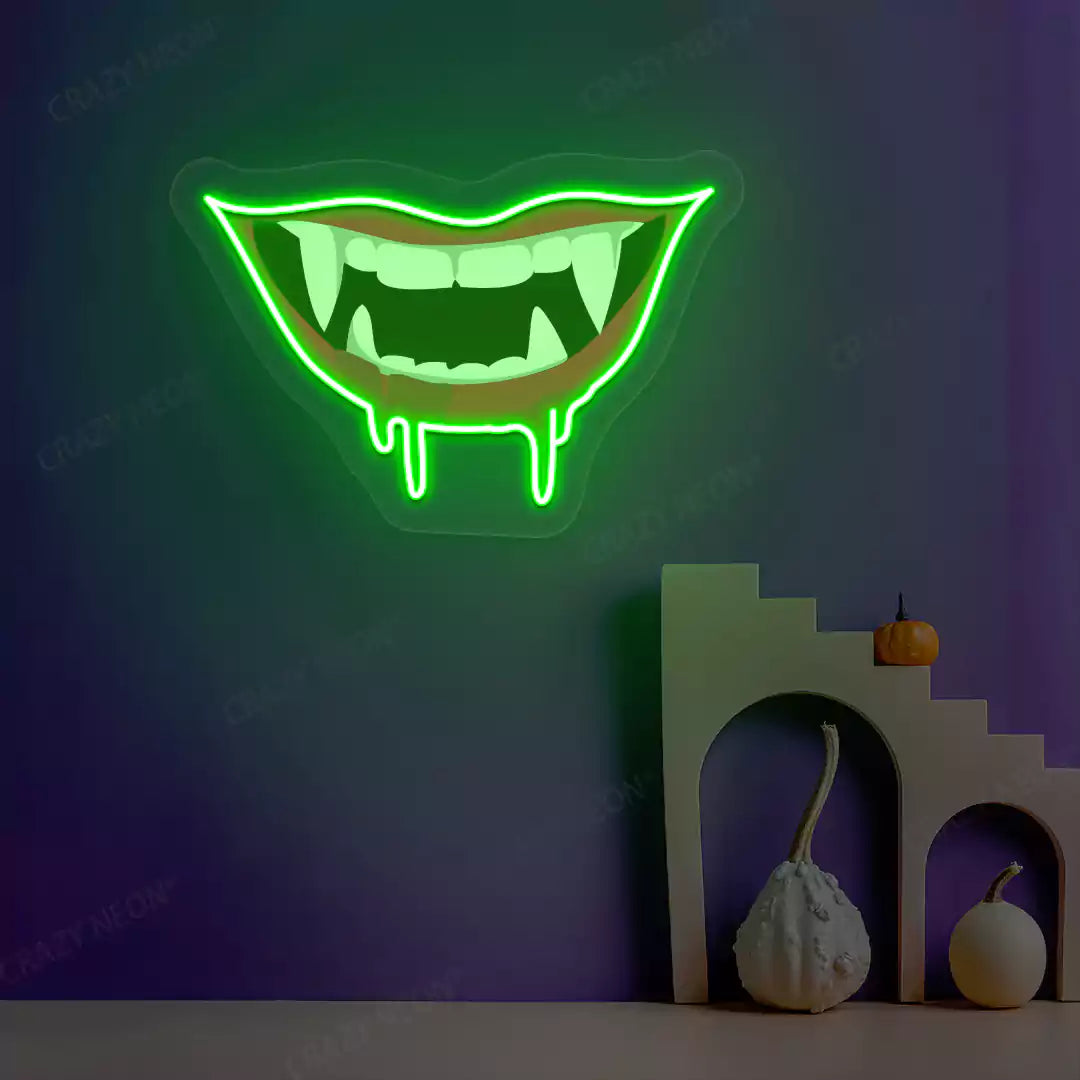 Dripping Vampire Smile Neon Artwork | Green