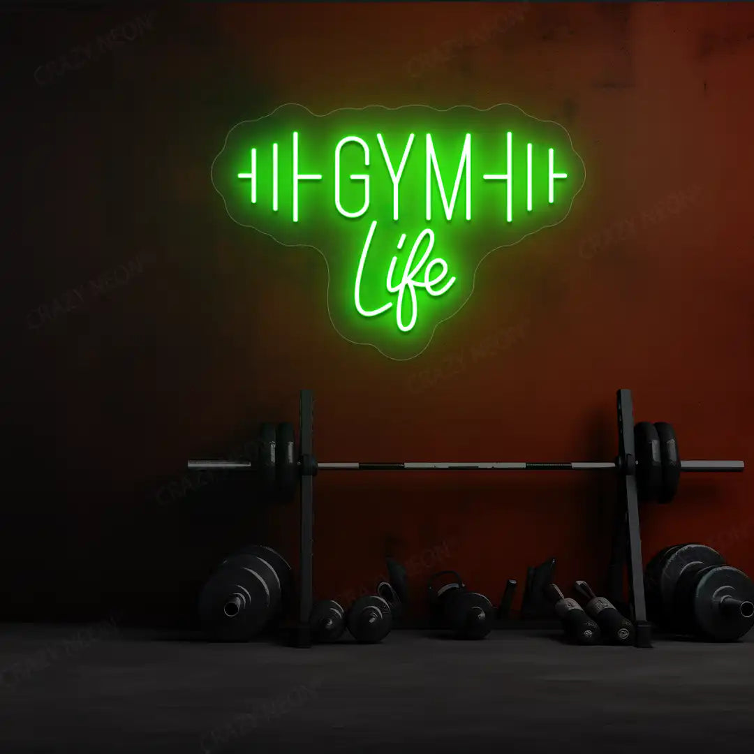 green gym life neon sign mounted on a wall