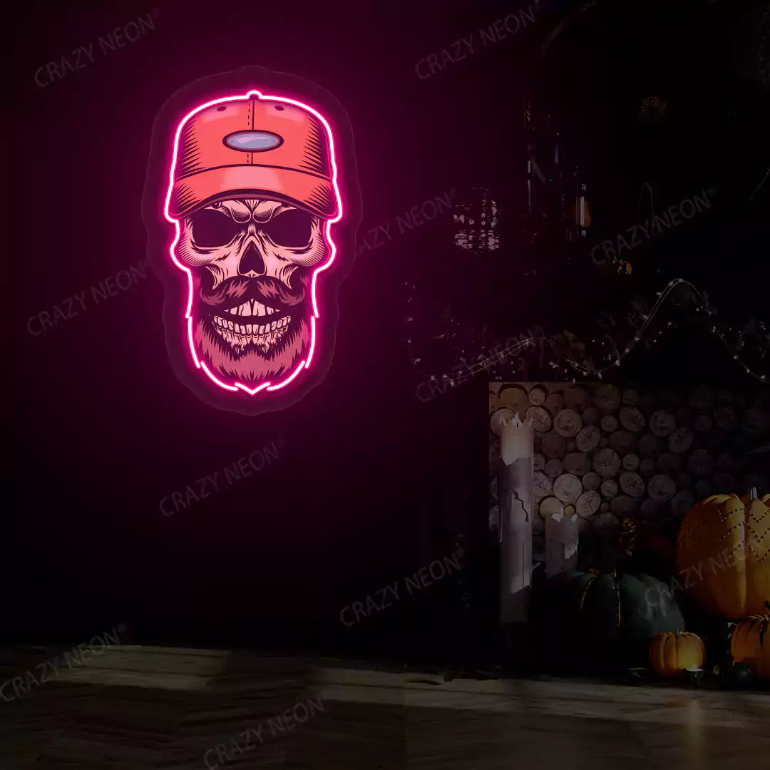Hipster Skull Neon Artwork | Pink