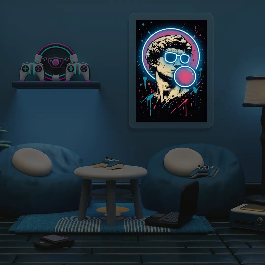 David de Michelangelo Pop Art Neon Artwork in Iceblue Color