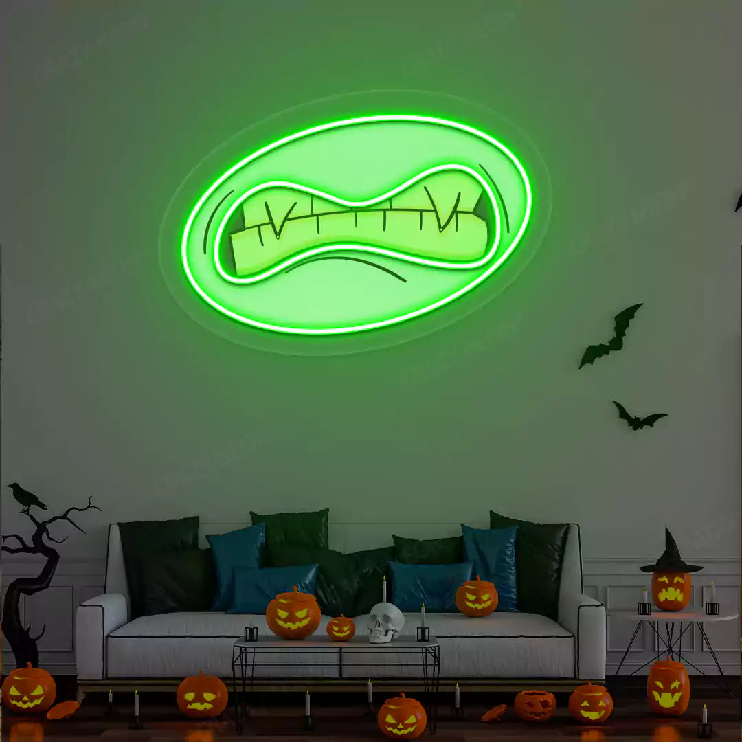 Grotesque Monster Mouth Neon Artwork | Green