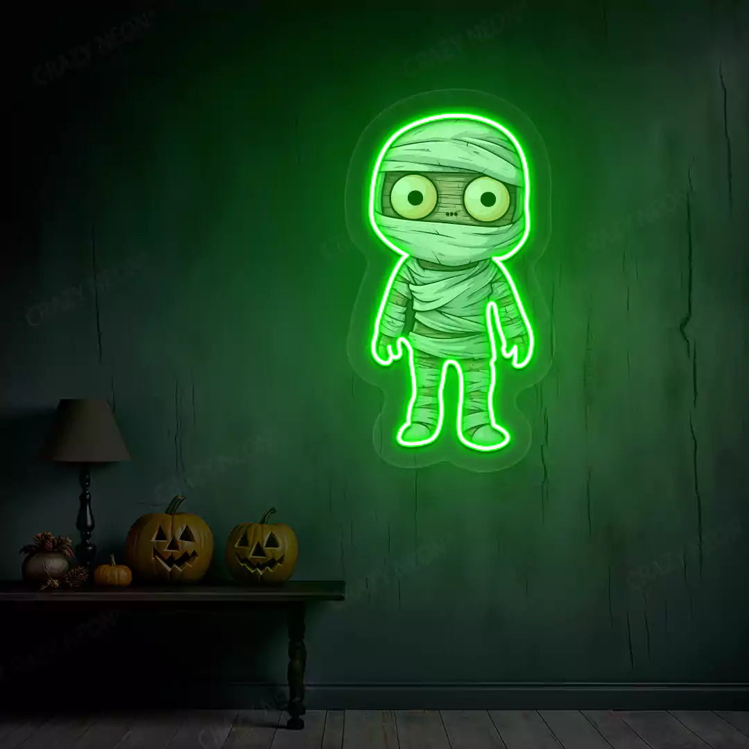 Wide-Eyed Mummy Neon Artwork | Green