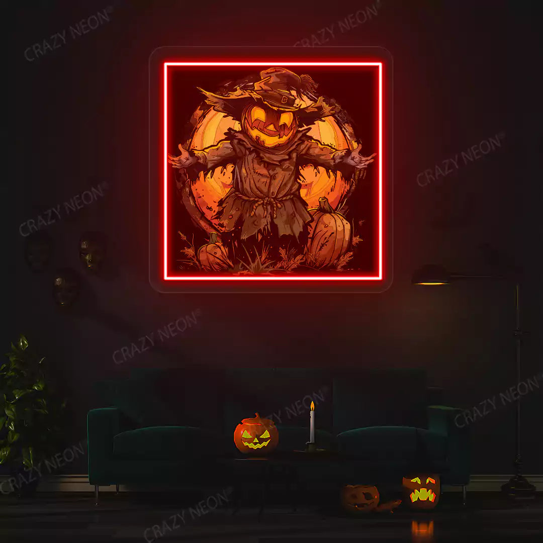 Pumpkin King Scarecrow Neon Artwork | Red