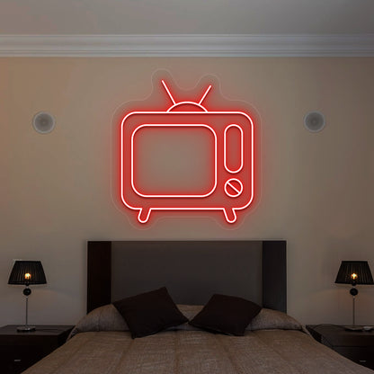 red retro tv vintage neon sign mounted on a wall