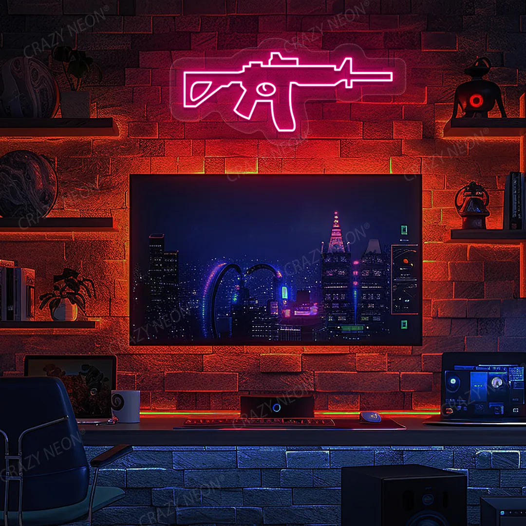 M416 Gaming Gun Neon Sign in pink color