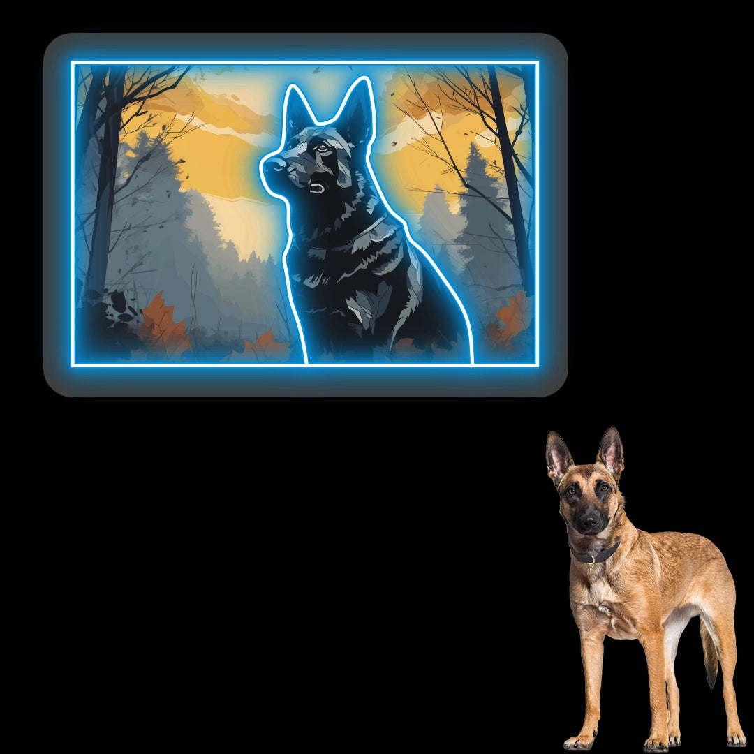 Misty Woods German Shepherd Neon Artwork In Iceblue LED