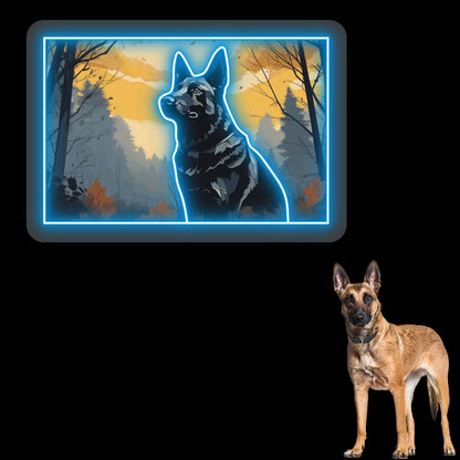 Misty Woods German Shepherd Neon Artwork In Iceblue LED