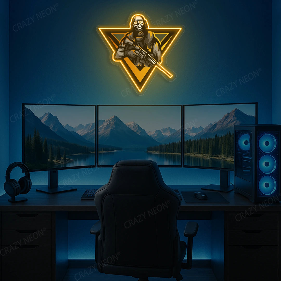 Sniper Skull Gamer Neon Artwork in orange color