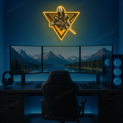 Sniper Skull Gamer Neon Artwork in orange color
