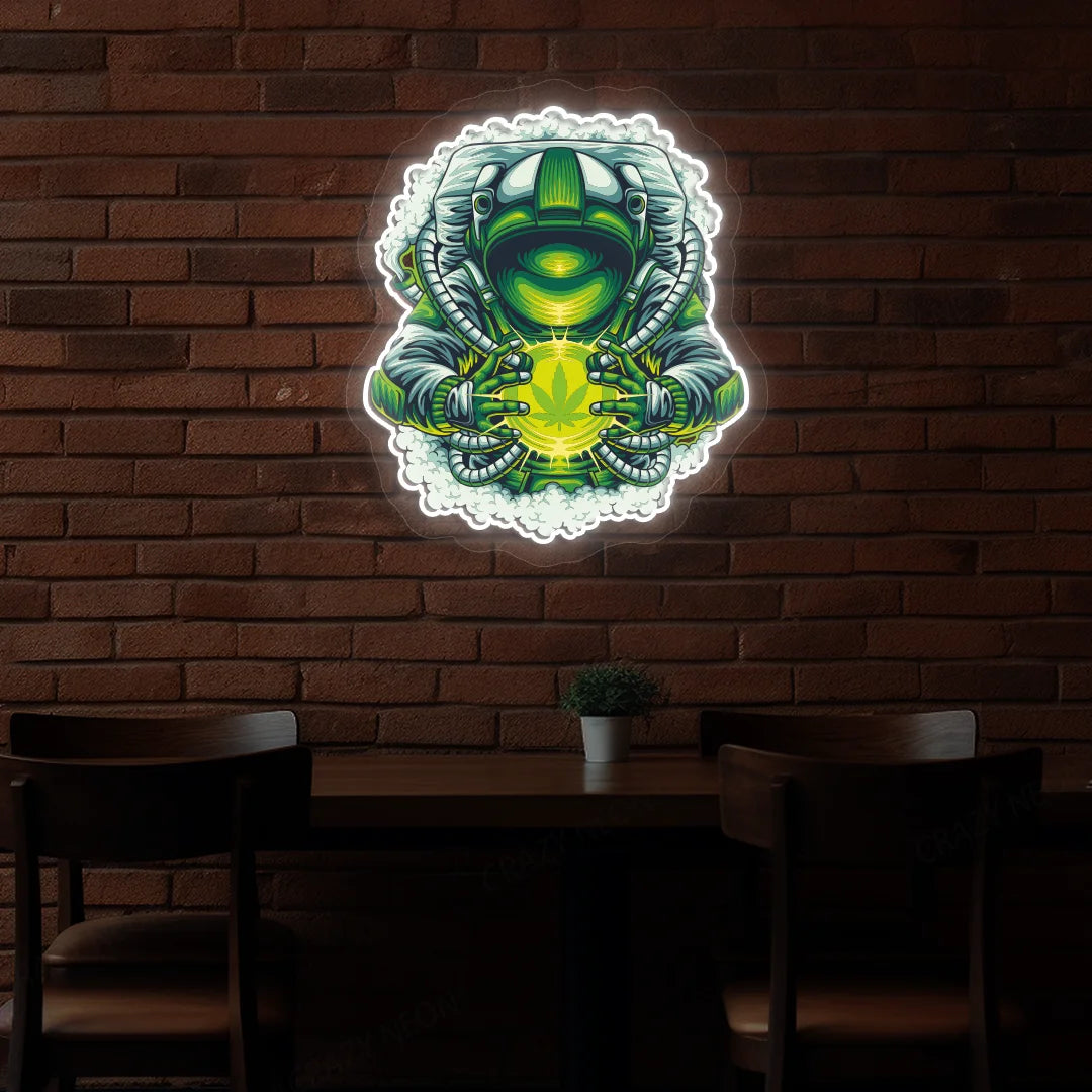 Cosmic Weed Astronaut Neon Artwork in warmwhite Color