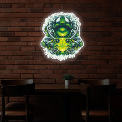 Cosmic Weed Astronaut Neon Artwork in warmwhite Color