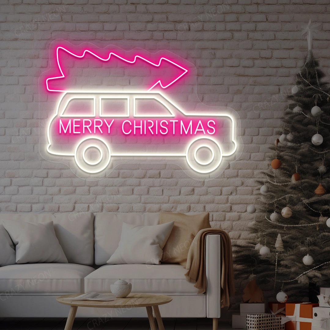 Merry Christmas Truck Neon Sign | Pink 