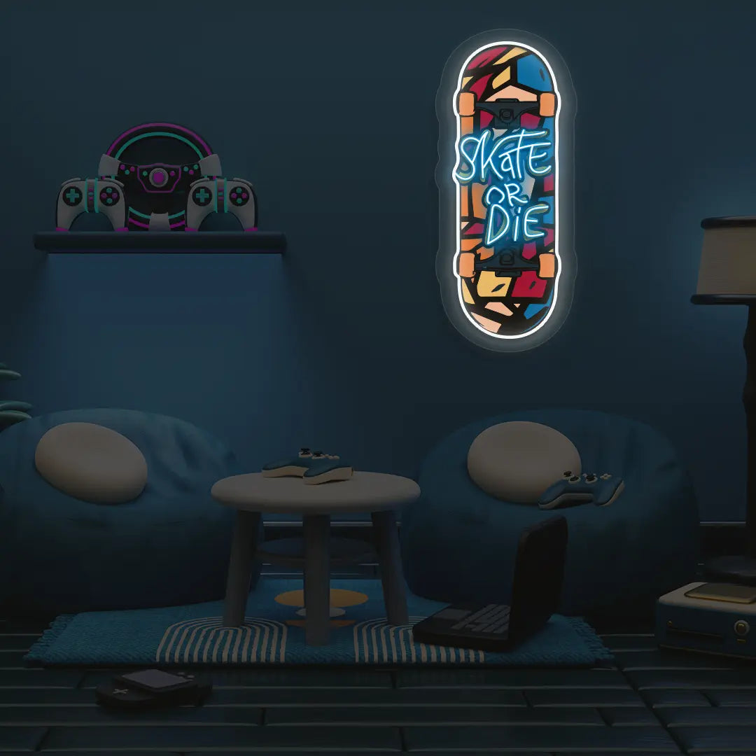Skate or Die Neon Artwork n iceblue color