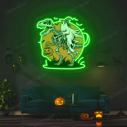 Spooky Dino Rider Neon Artwork | Green