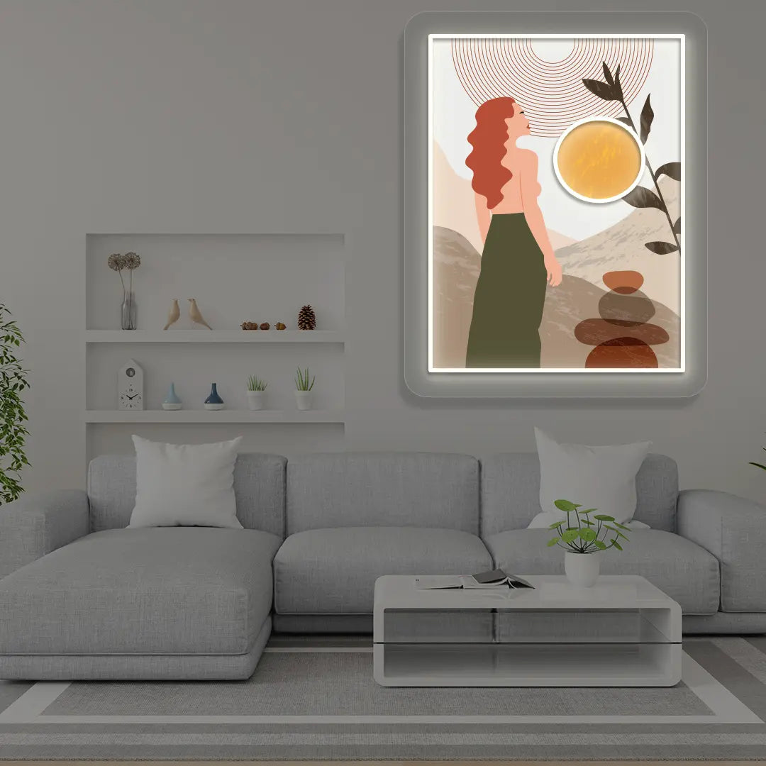 warm white abstract chic Neon Artwork Sign mounted on a wall
