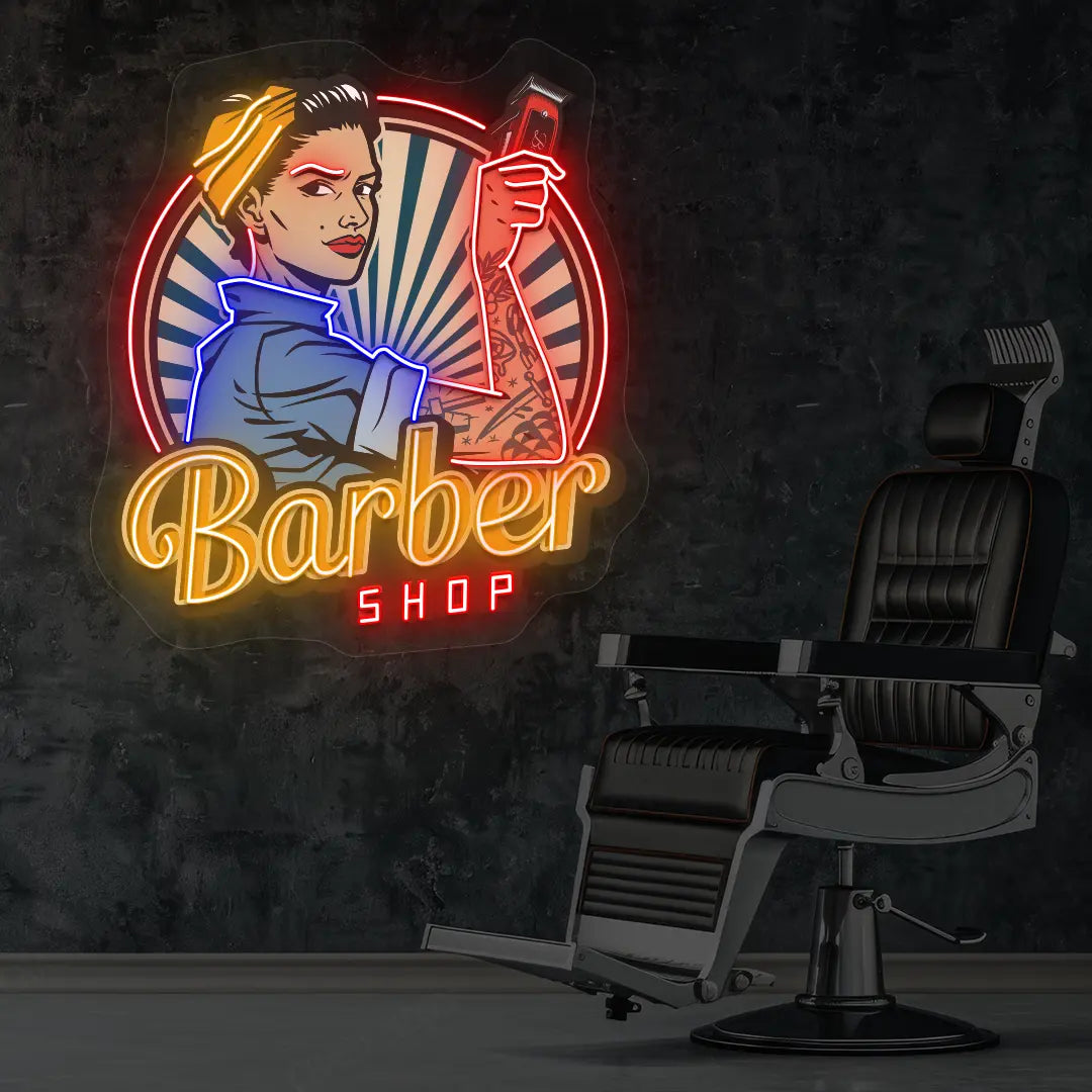 Women Barber Shop Neon Artwork in Red Colour Mounted on Wall 