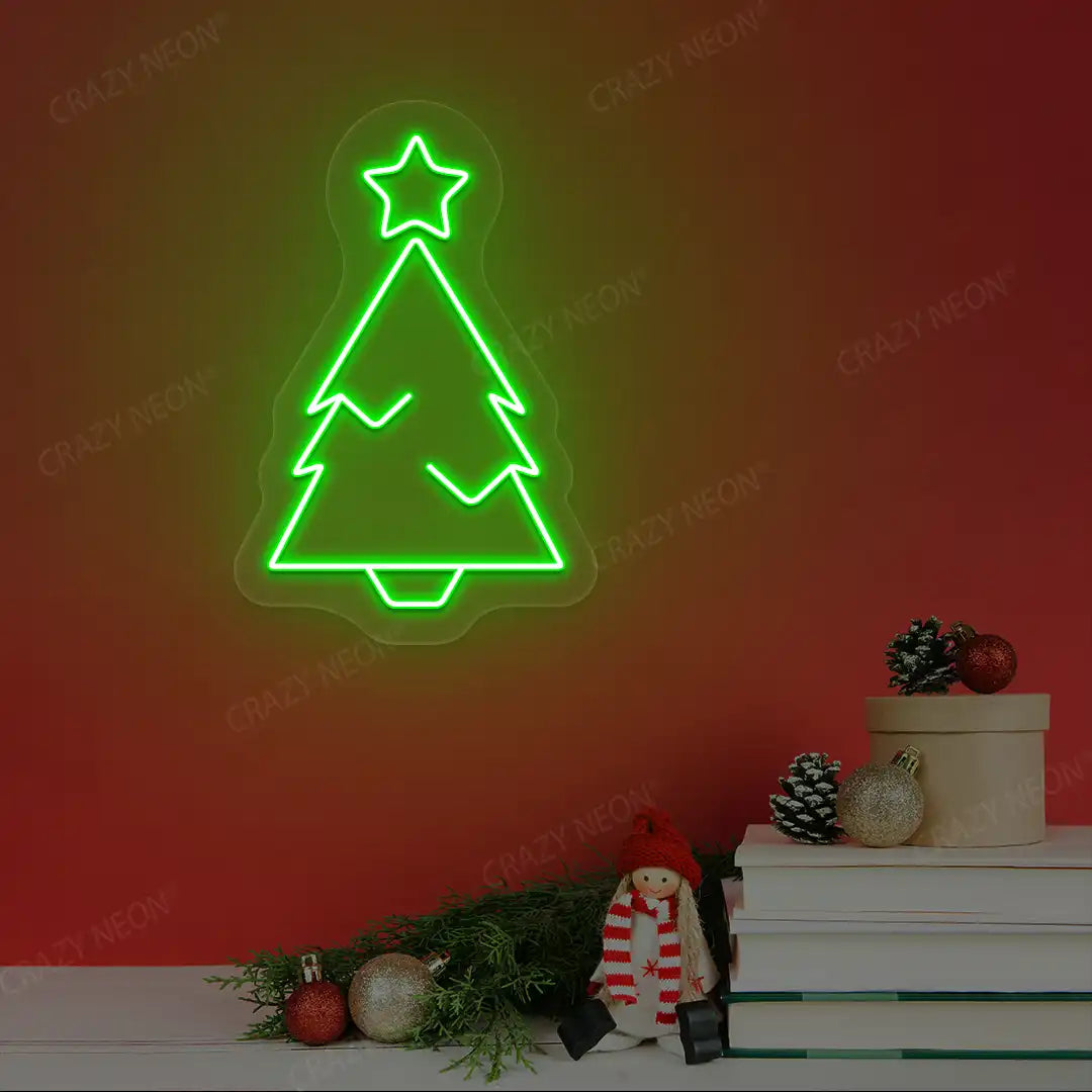 Star-Top Minimal Christmas Tree Neon Sign | Green