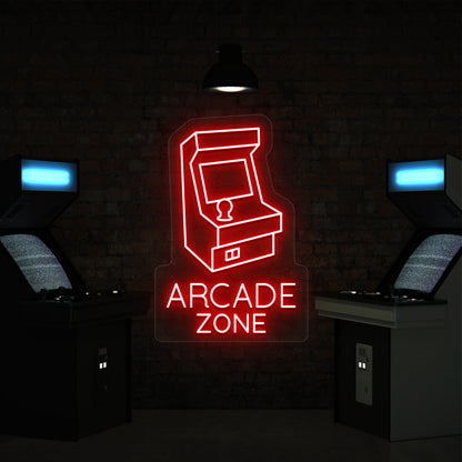 red nostalgic arcade zone vintage neon sign mounted on a wall
