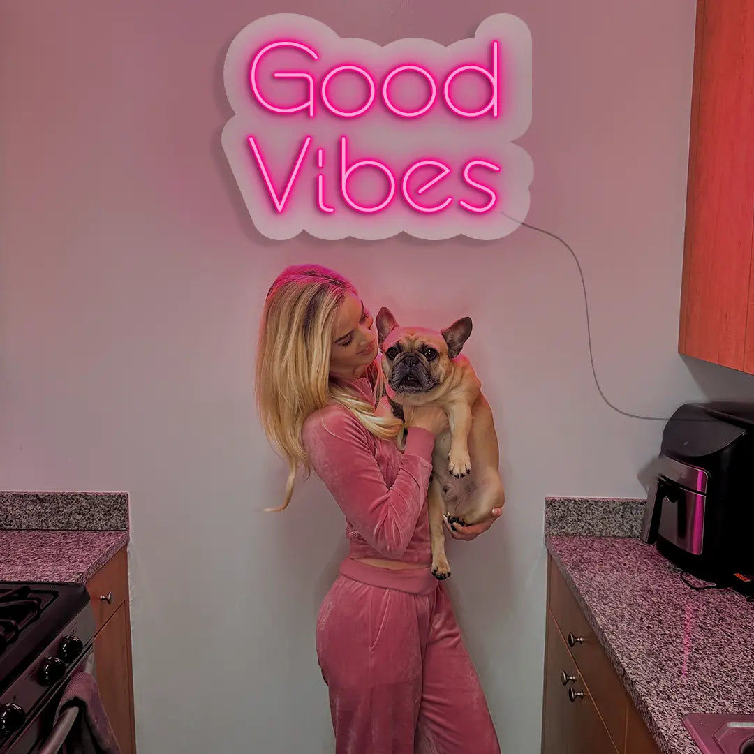 Good Vibes Neon Sign in Pink color