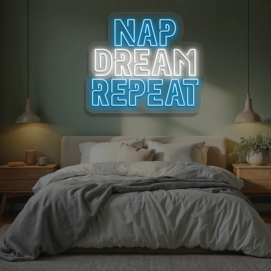 Nap Dream Repeat Neon Sign in Iceblue color