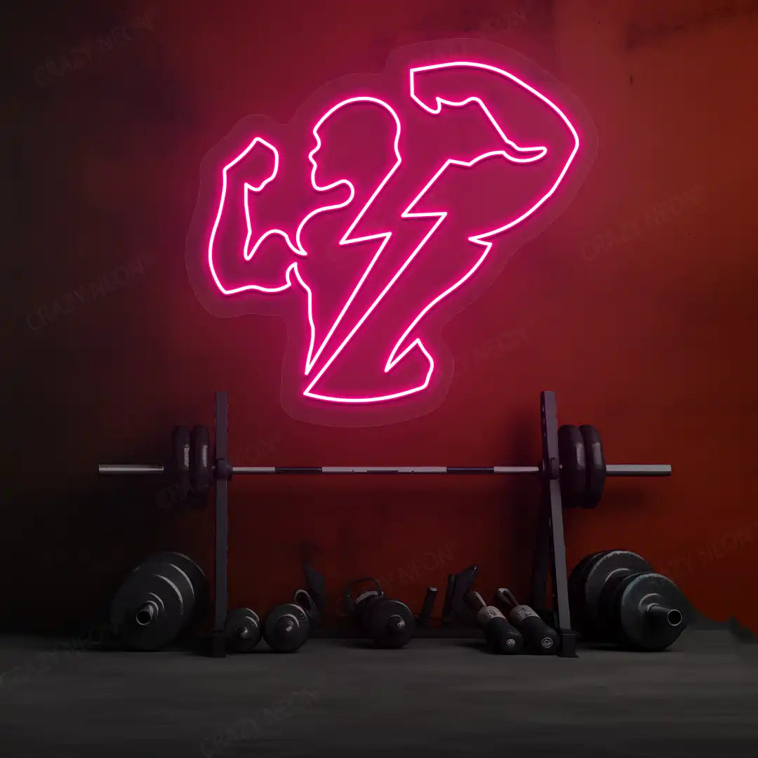 pink thunder bolt physique neon sign mounted on a wall