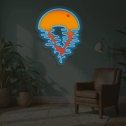 Sunset Beach Vibes Neon Artwork in Iceblue color