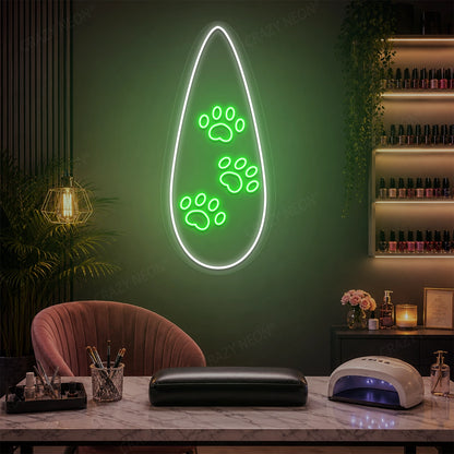 Polished Paw Nail Neon Sign in Green color