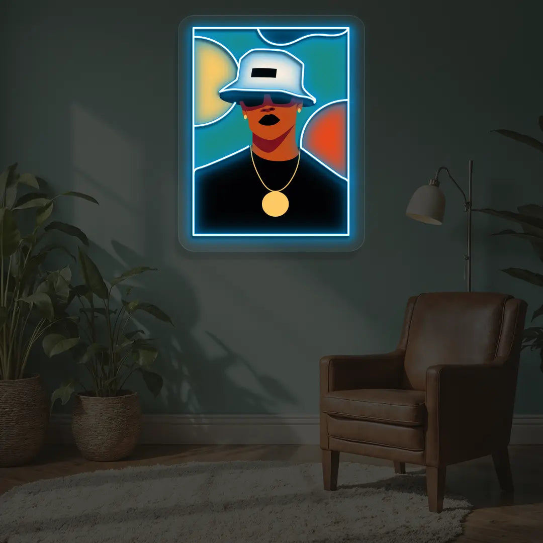 Bucket Hat Pop Neon Artwork in Iceblue color