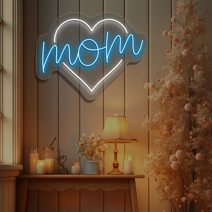 Mom Heart Neon Sign in Iceblue color