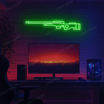 AWM Gaming Gun Neon Sign in Green color