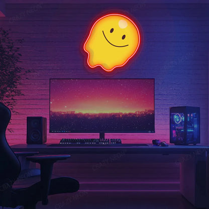 Melting Smiley Face Emoji Neon Artwork | Red