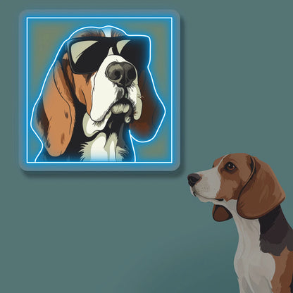 Cool Shades Beagle Portrait Neon Artwork in Iceblue
