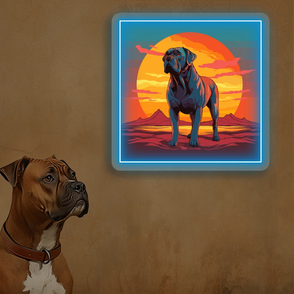 Sunset Canyon Mastiff Dog Neon Artwork in Iceblue color