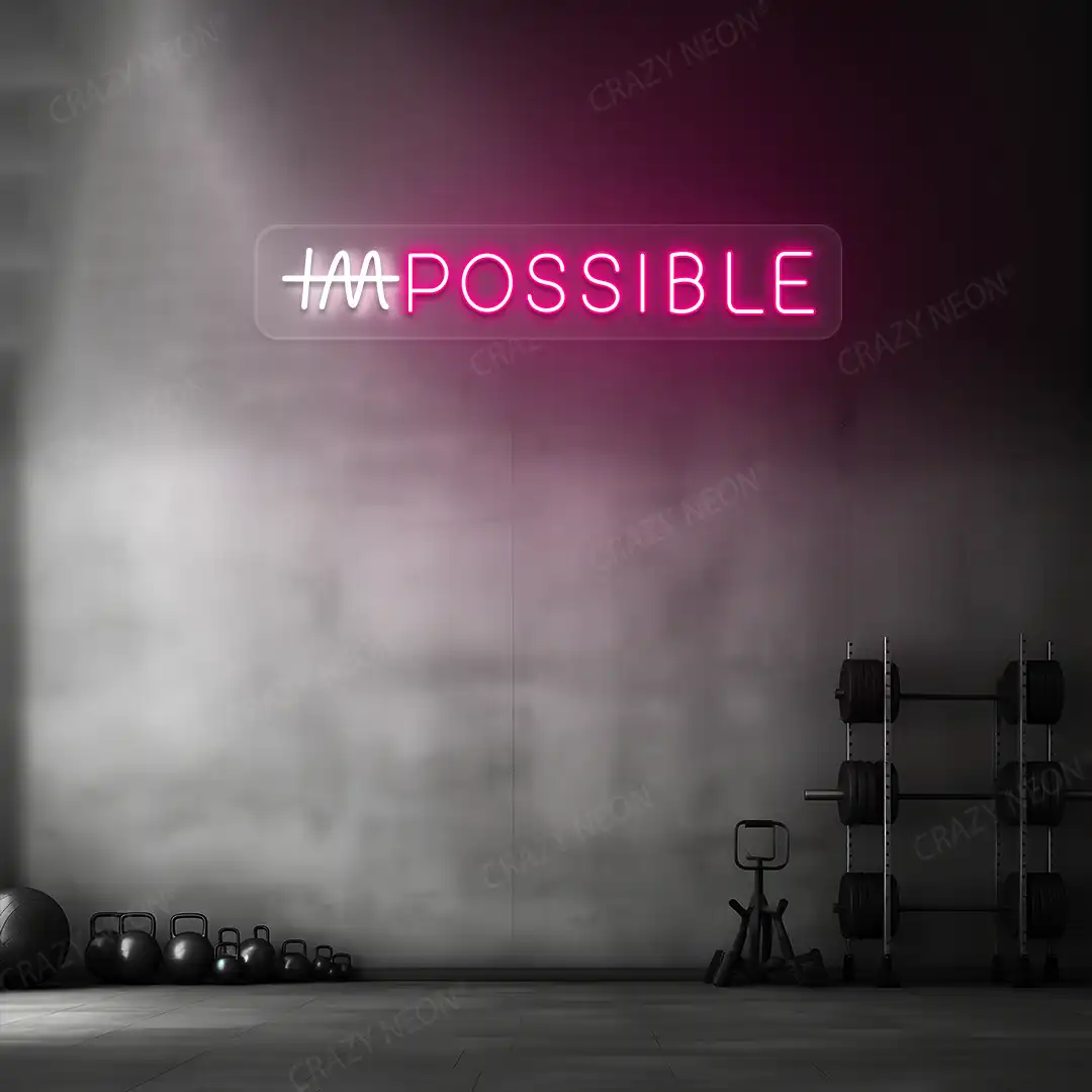 pink and white impossible neon sign mounted on a wall