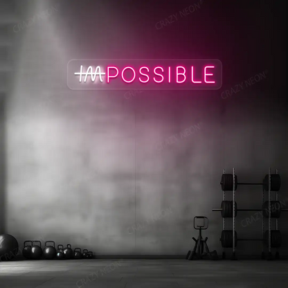 pink and white impossible neon sign mounted on a wall