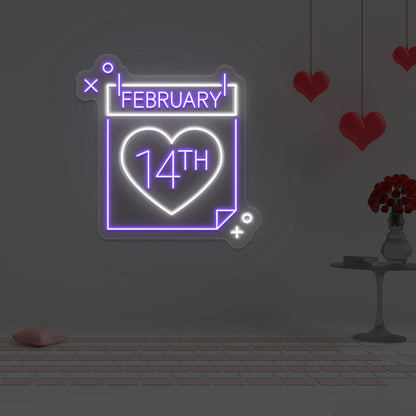 14 February Calendar Neon Sign