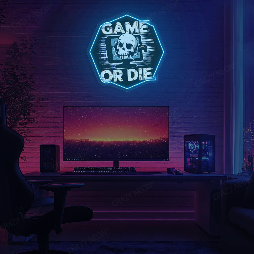 Game Or Die Neon Artwork in iceblue color 