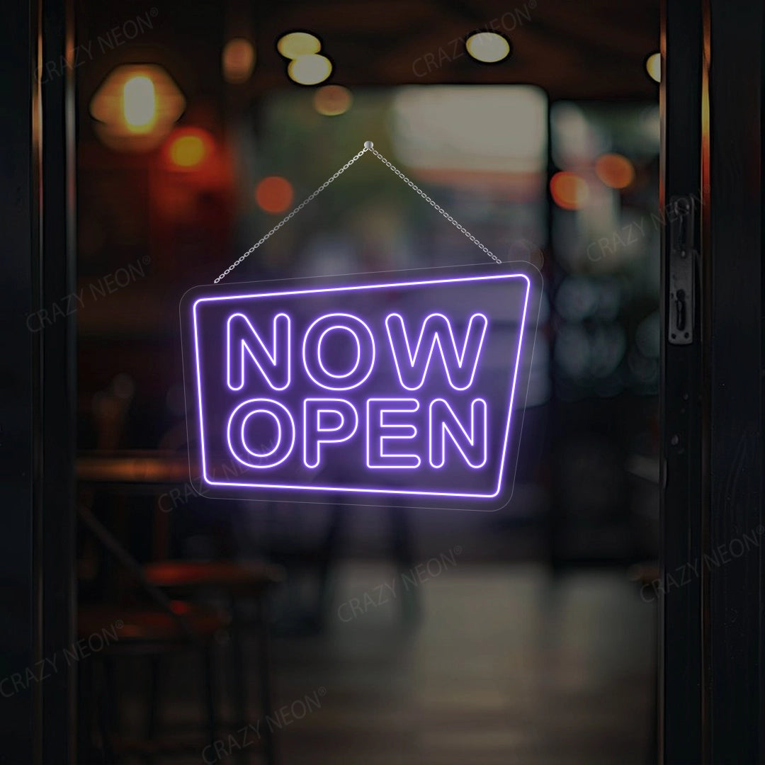 Now Open Square Sign | Purple