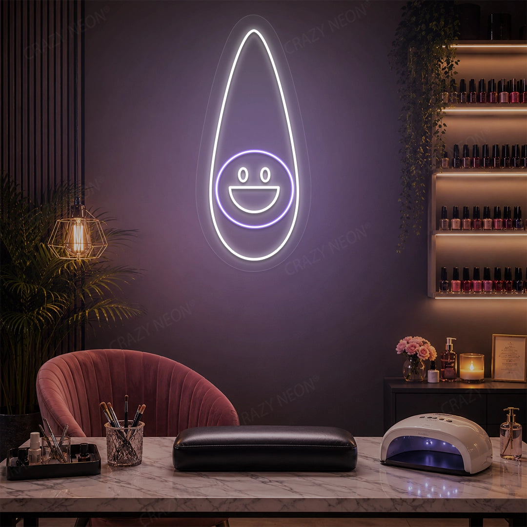 Happy Outline Nail Neon Sign in Purple color
