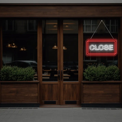 red close neon sign hanging on a  window