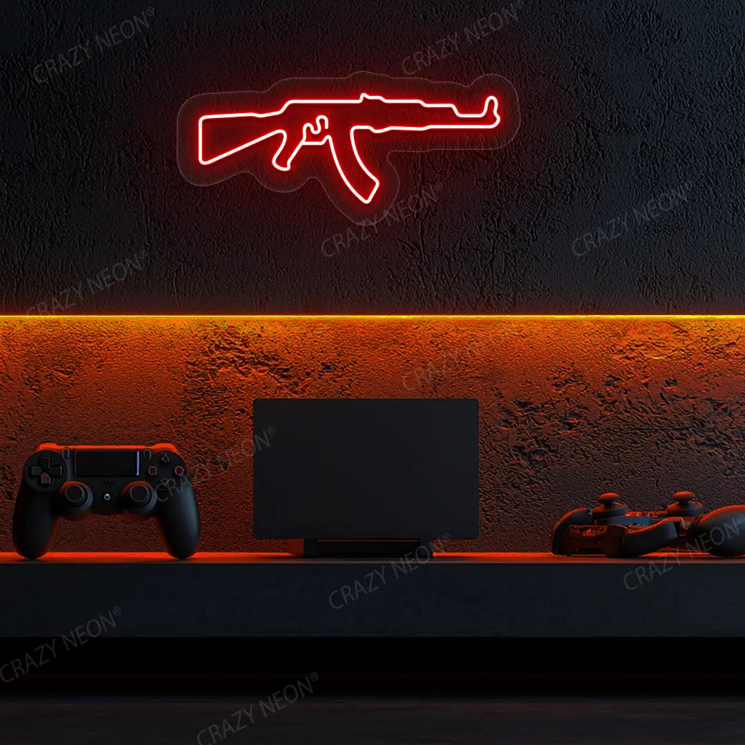 AKM Gaming Gun Neon Sign in Red Color