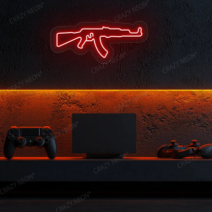 AKM Gaming Gun Neon Sign in Red Color