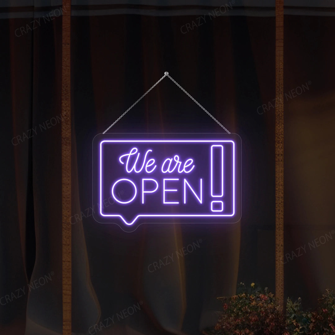 We Are Open chat box Sign | Purple