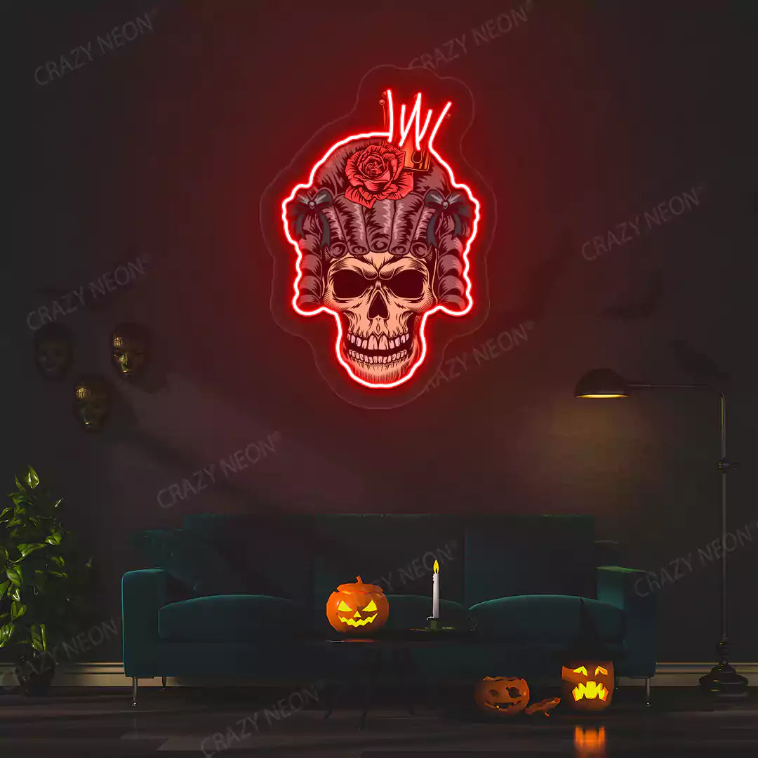 Rose Crown Skull Neon Artwork | Red