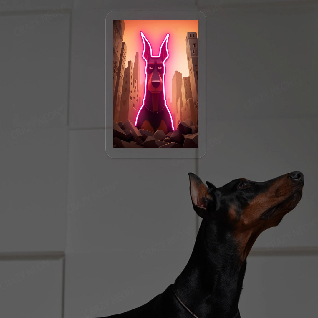 Apocalypse Guardian Doberman Neon Artwork in Pink Color
