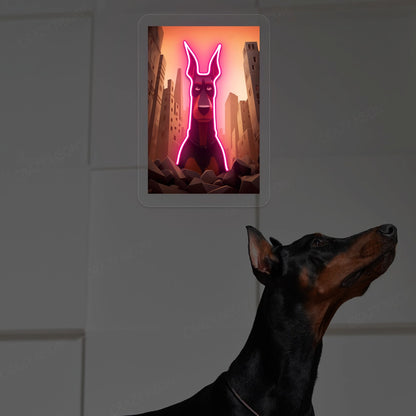 Apocalypse Guardian Doberman Neon Artwork in Pink Color