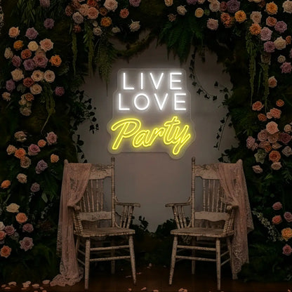 Live Love Party Neon Sign in Yellow color